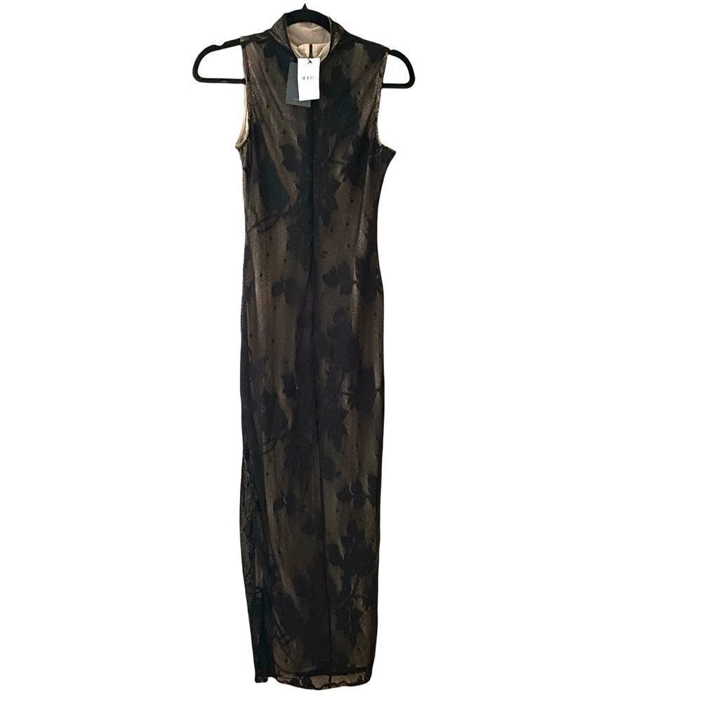 NBD Macelina maxi dress Black nude illusion lace sheath bodycon Revolve NWT Sz S - Picture 6 of 12